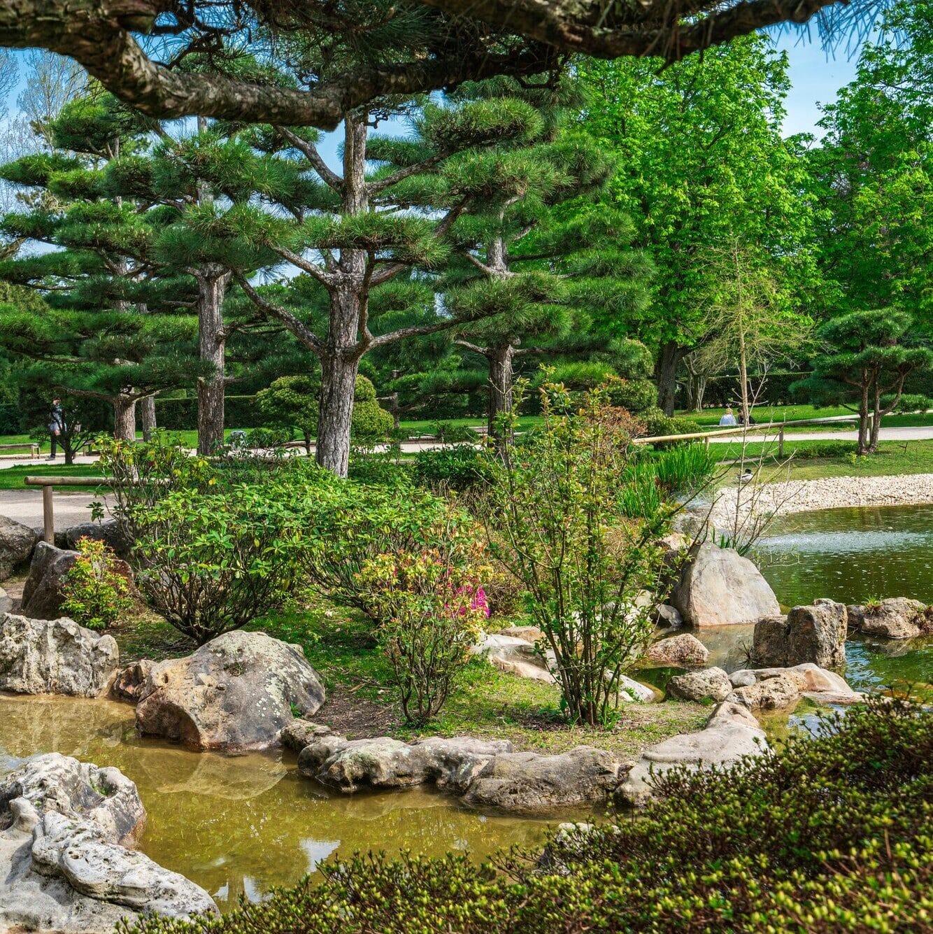 Idyllic landscape of Japanese garden. Traditional japanese stone garden for meditation